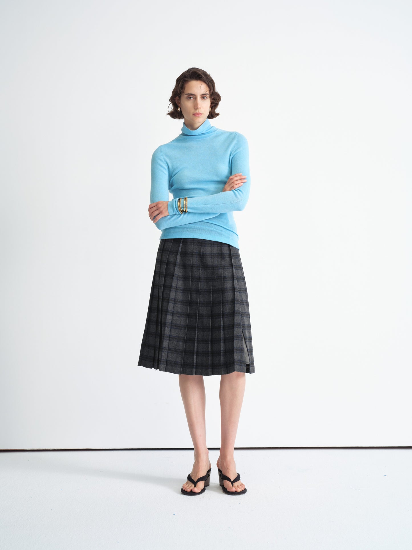 Ribbed Knit Top de Manga Larga con Cuello Alto