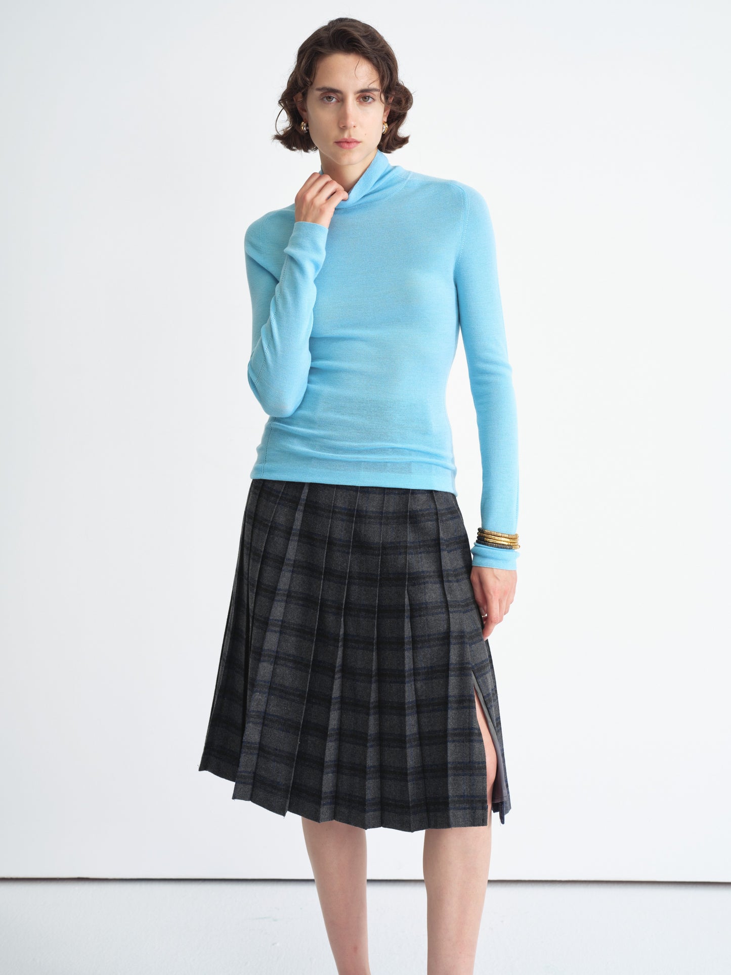 Ribbed Knit Top de Manga Larga con Cuello Alto