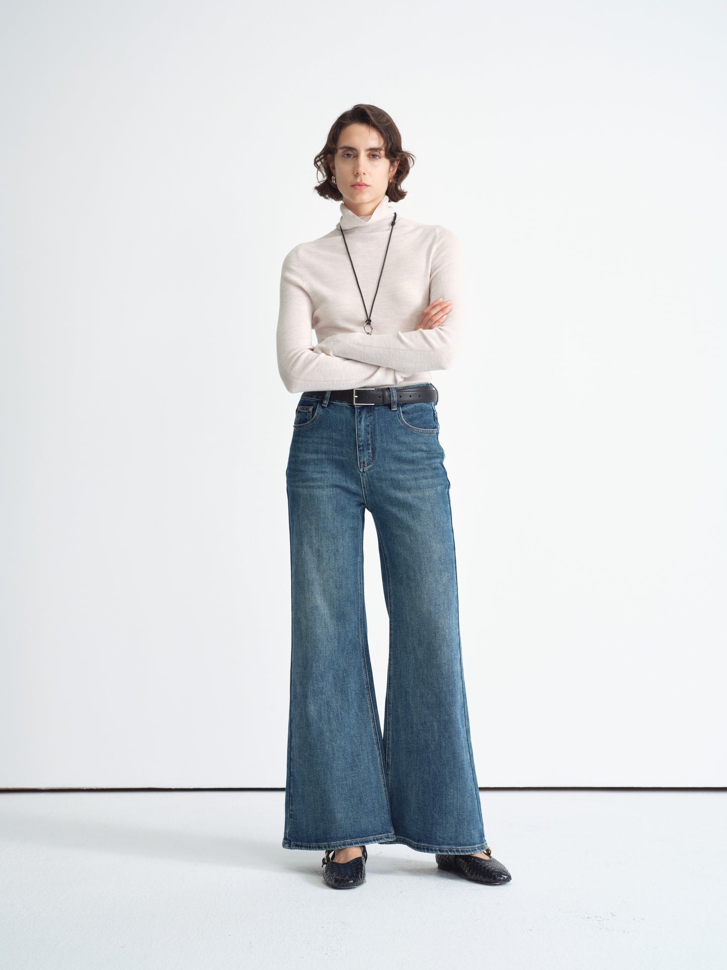 Ribbed Knit Top de Manga Larga con Cuello Alto