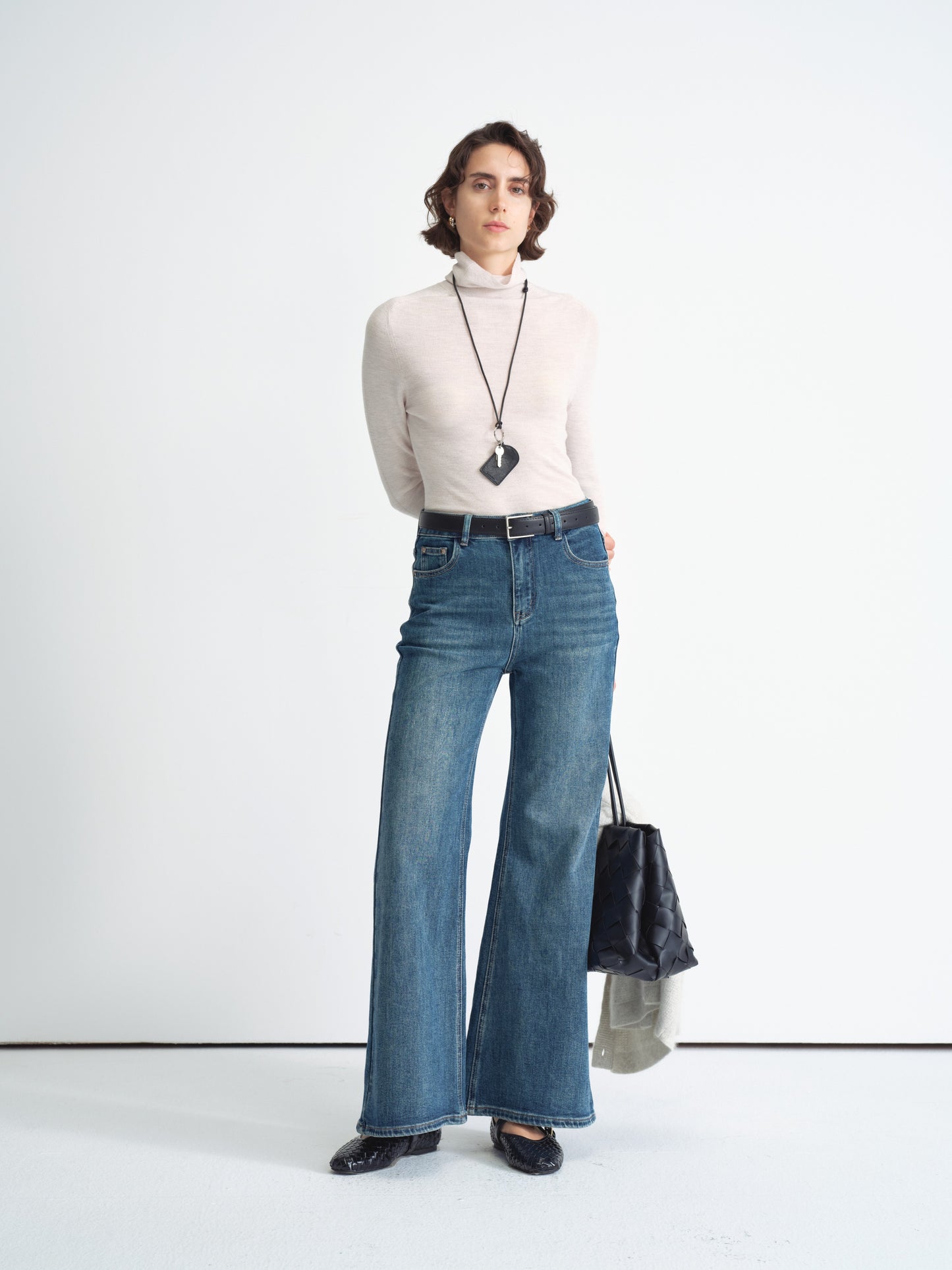 Ribbed Knit Top de Manga Larga con Cuello Alto