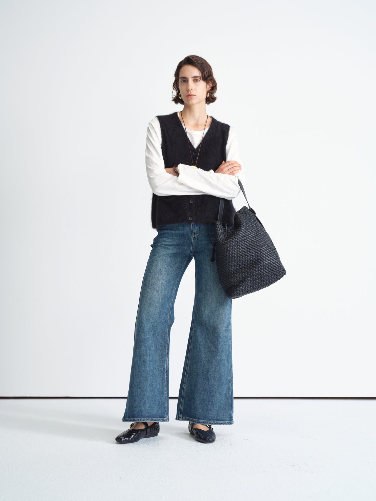 Jeans in denim a gamba larga