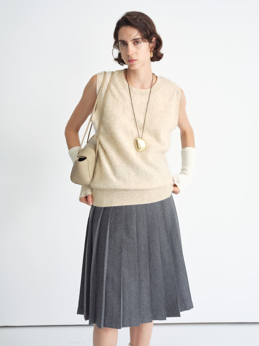 Structured Pleated Midi Skirt