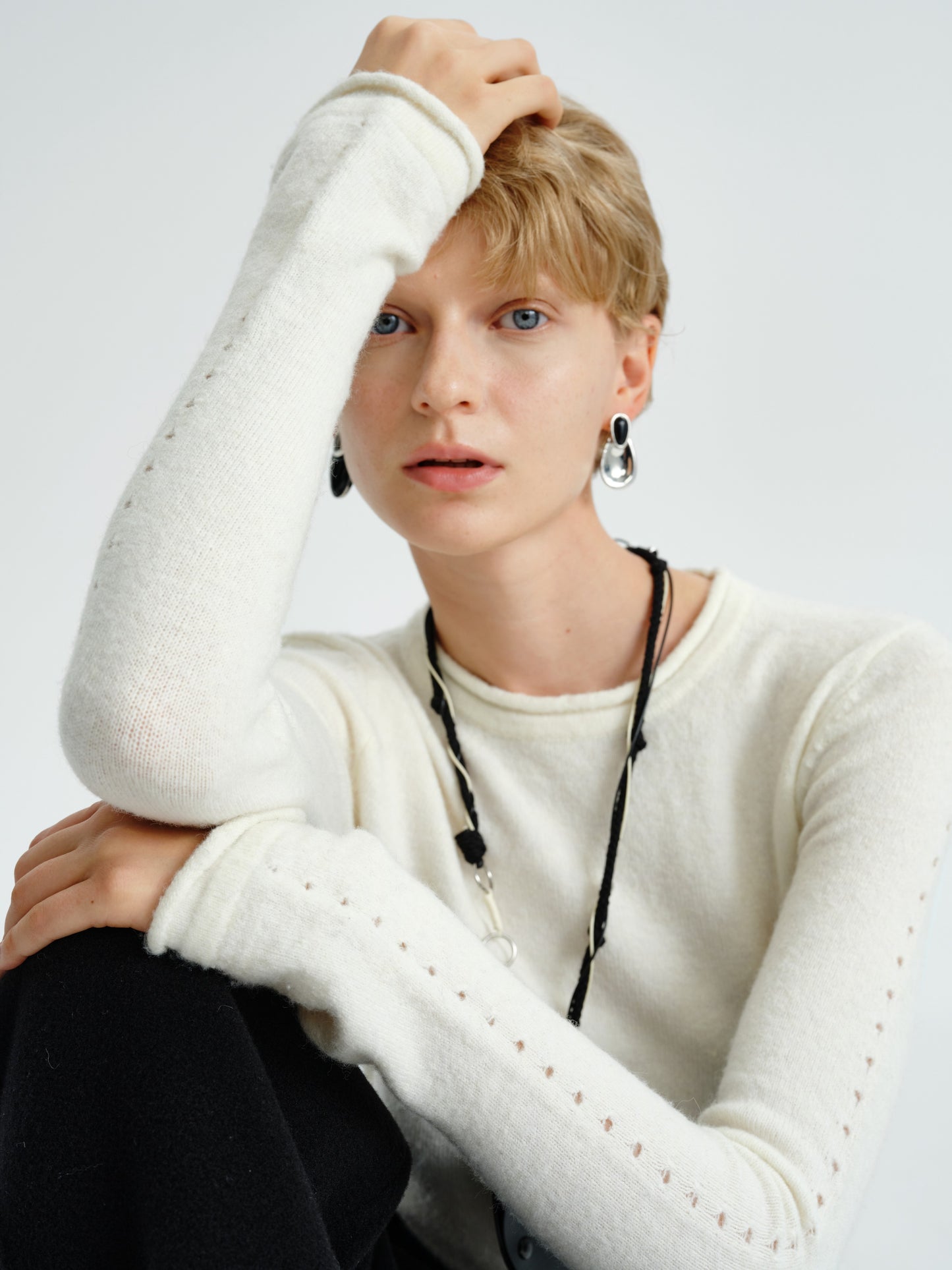 Textured Flare-Sleeve Knit Top