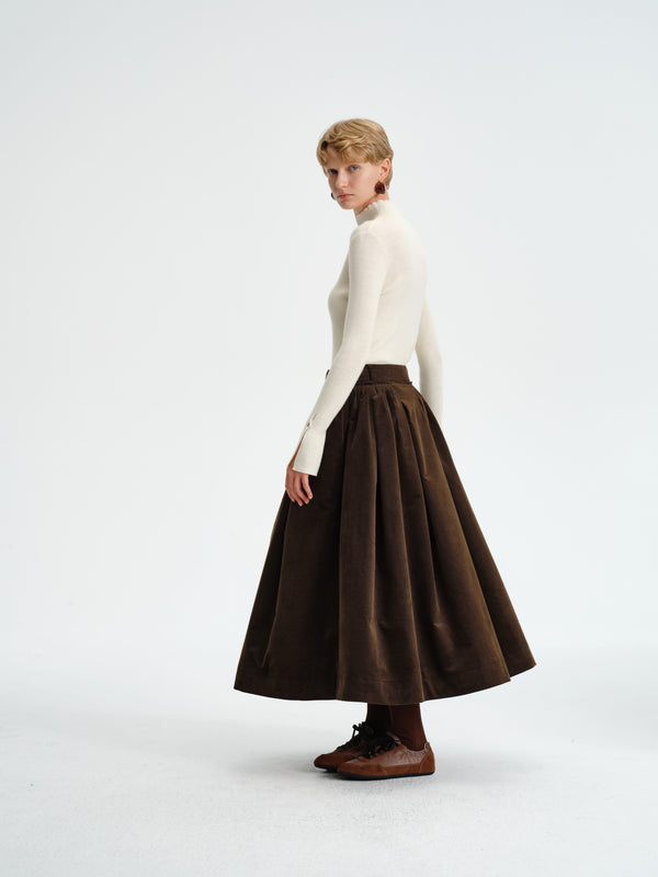 Pleated Corduroy–Cashmere Skirt