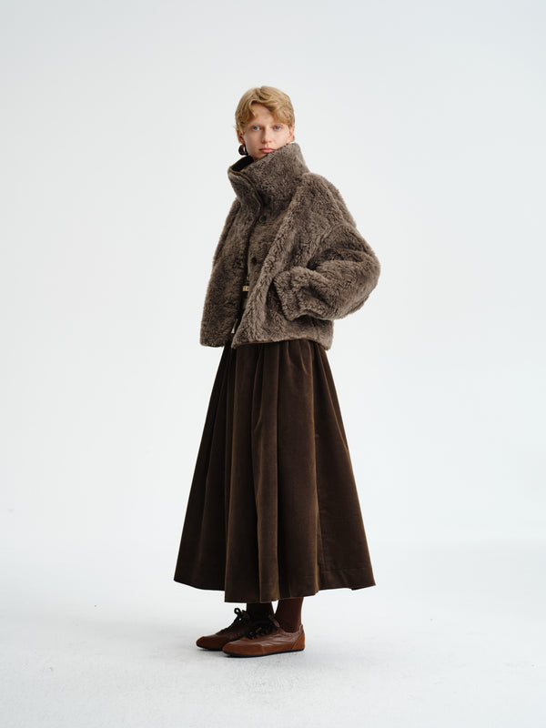 Pleated Corduroy–Cashmere Skirt