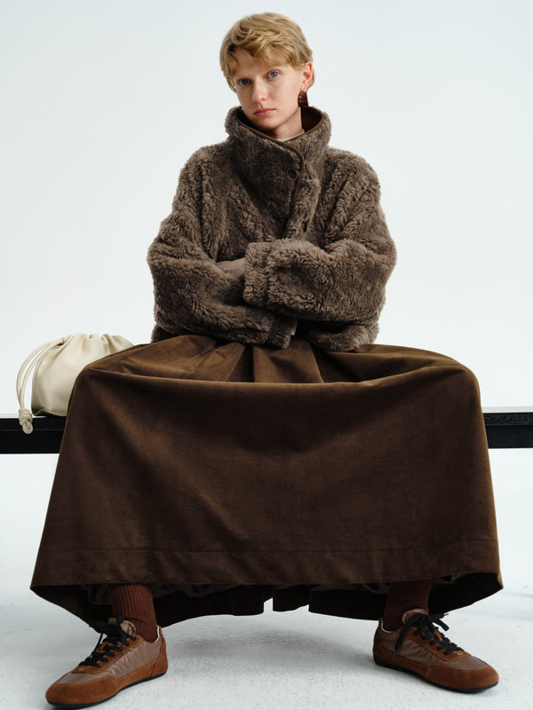 Pleated Corduroy–Cashmere Skirt