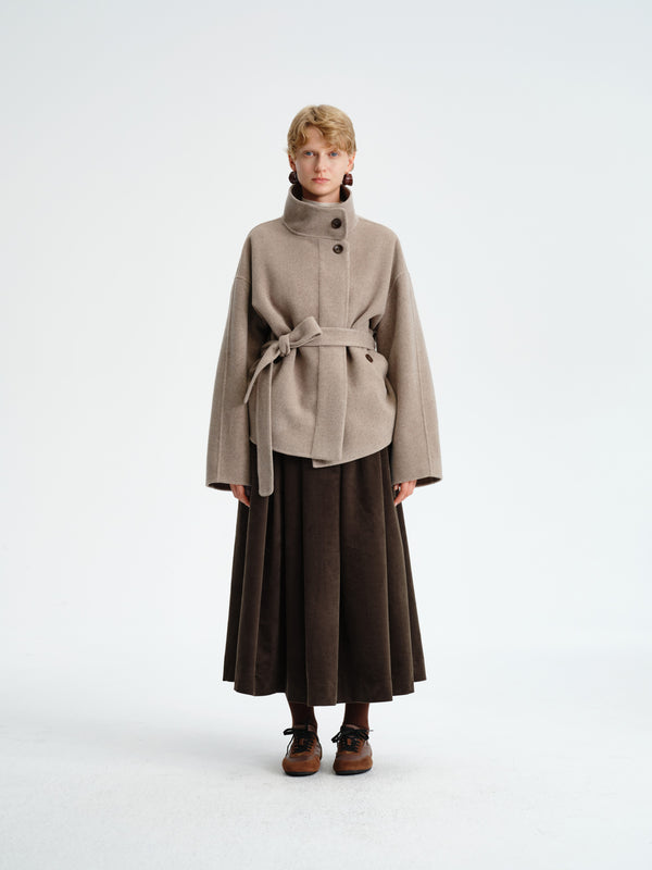 Pleated Corduroy–Cashmere Skirt