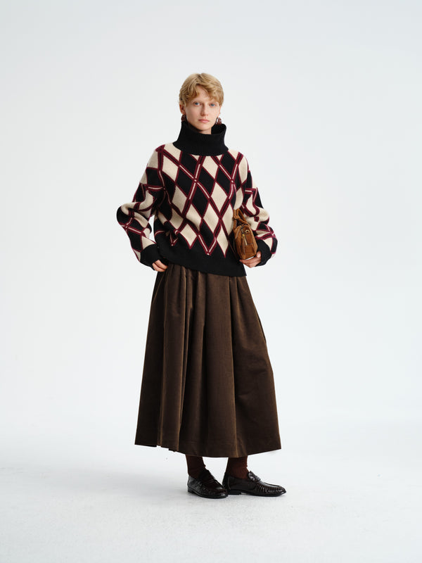 Pleated Corduroy–Cashmere Skirt