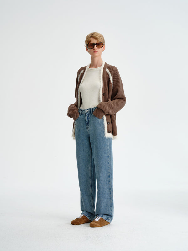 Faux-Fur Trim Wool Cardigan