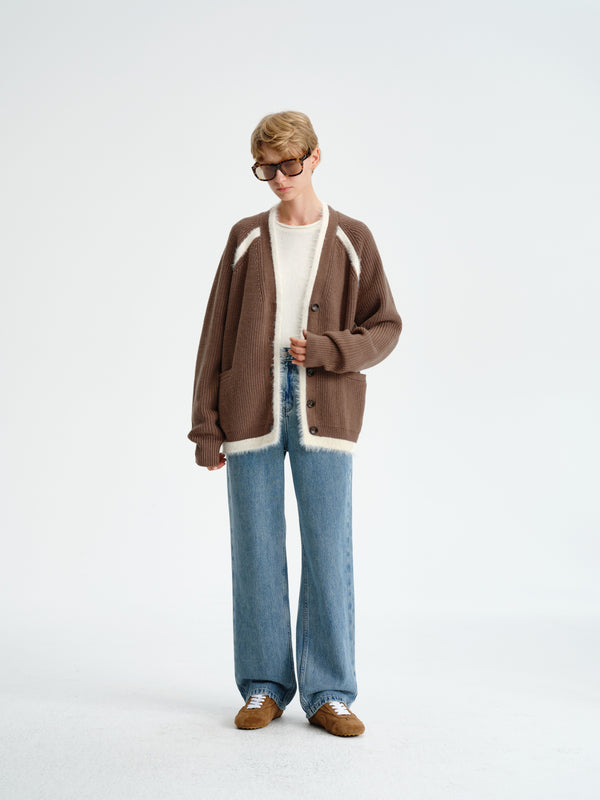 Faux-Fur Trim Wool Cardigan