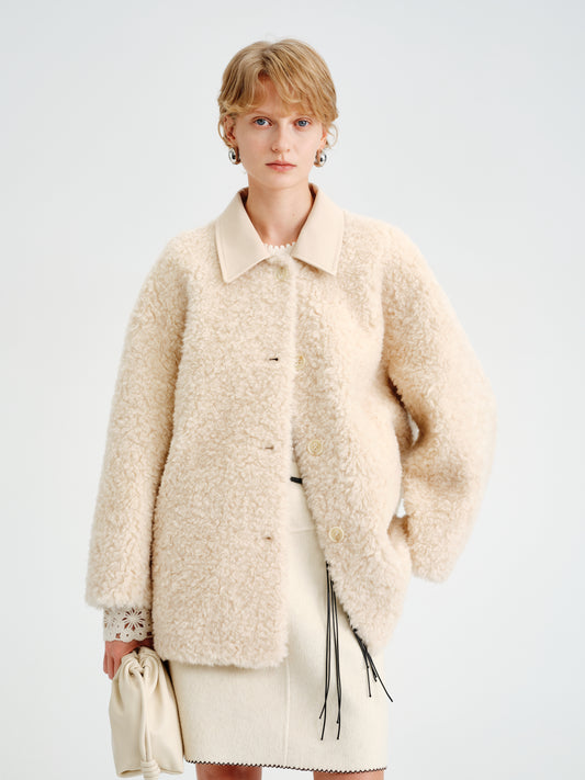 Contrast Leather Shearling