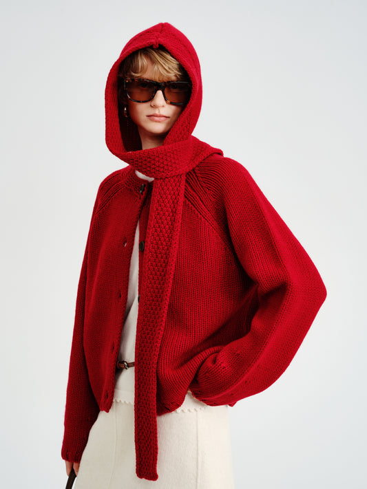 Noël Hooded Wool Scarf Cardigan