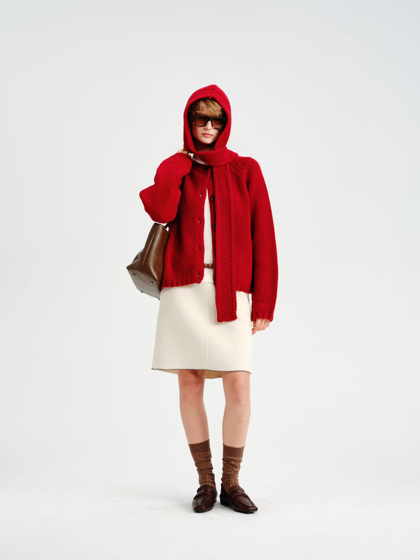 Noël Hooded Wool Scarf Cardigan