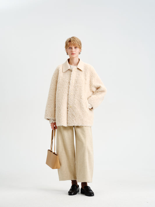 Contrast Leather Shearling