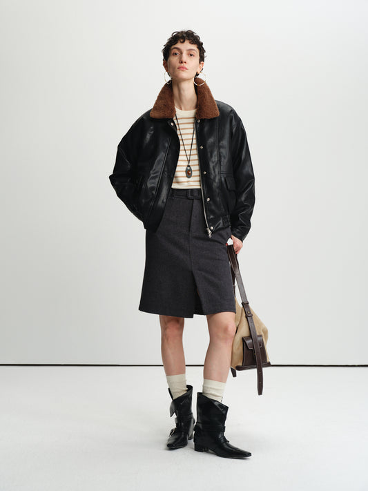 Axis Wool-Blend Slit Midi Skirt