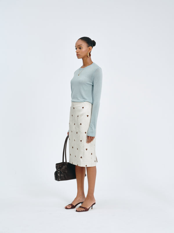 Poker Embroidered A-Line Skirt