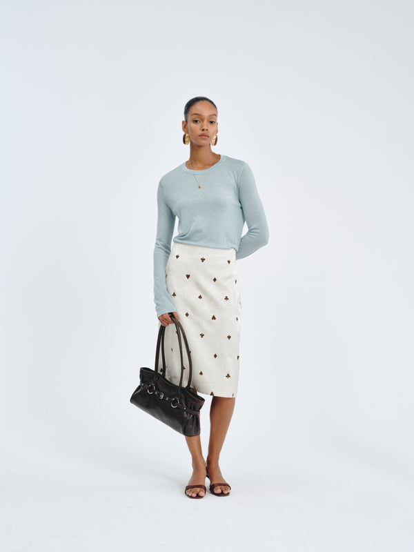 Poker Embroidered A-Line Skirt