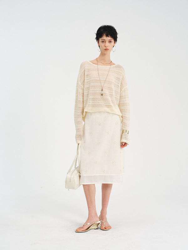 Relief Silk Beaded Skirt