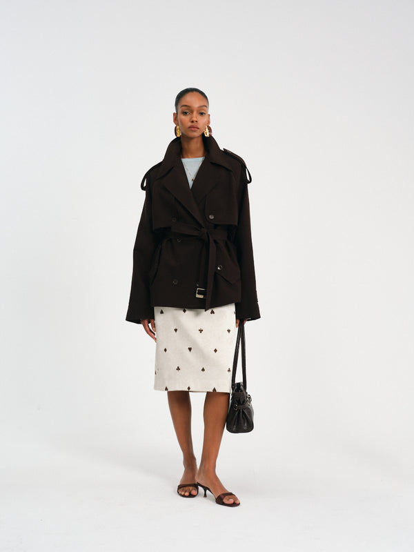 Poker Embroidered A-Line Skirt