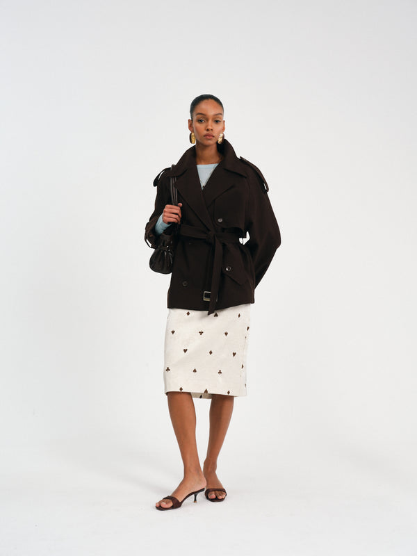 Poker Embroidered A-Line Skirt