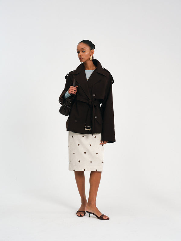 Poker Embroidered A-Line Skirt