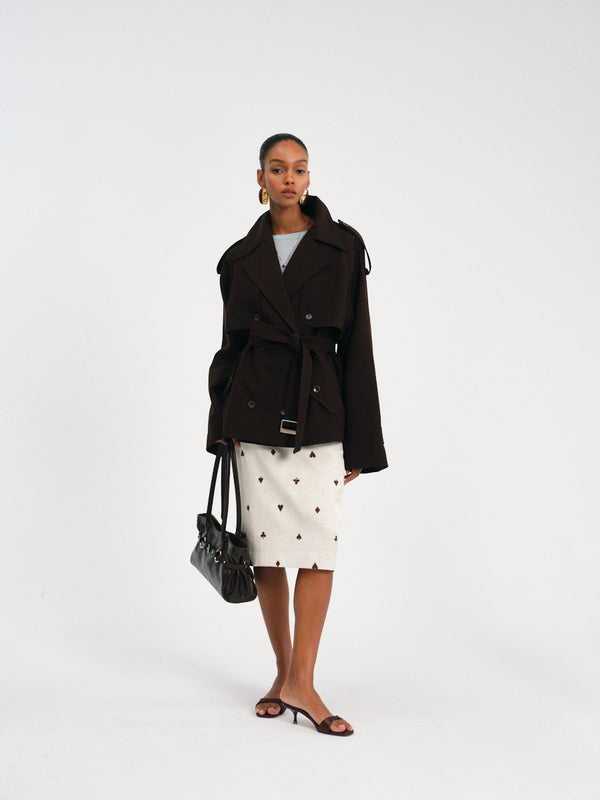 Poker Embroidered A-Line Skirt