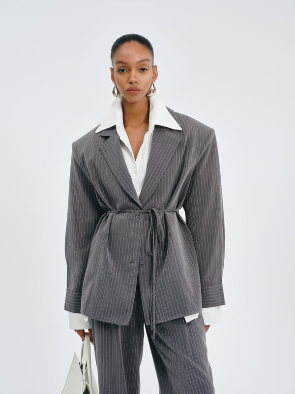 Stripes Belted Blazer