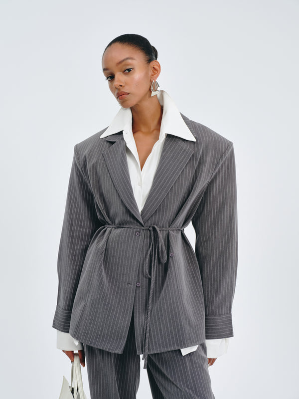 Stripes Belted Blazer