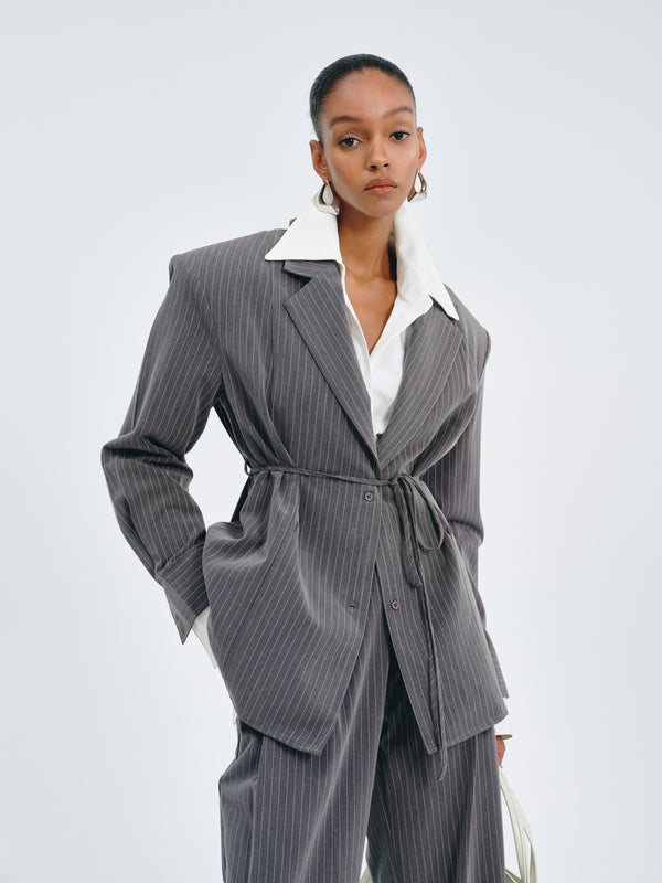 Stripes Belted Blazer