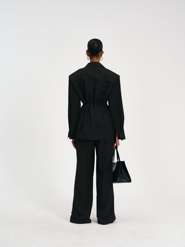 Pinstripe Wide-Leg Trousers