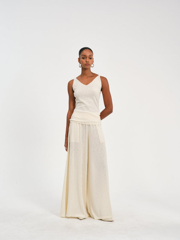 Elastic-Waist Wide-Leg Trousers
