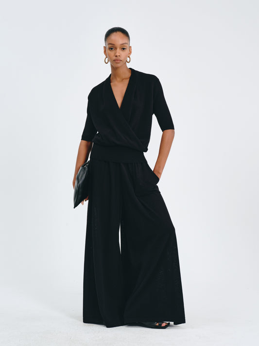 Elastic-Waist Wide-Leg Trousers