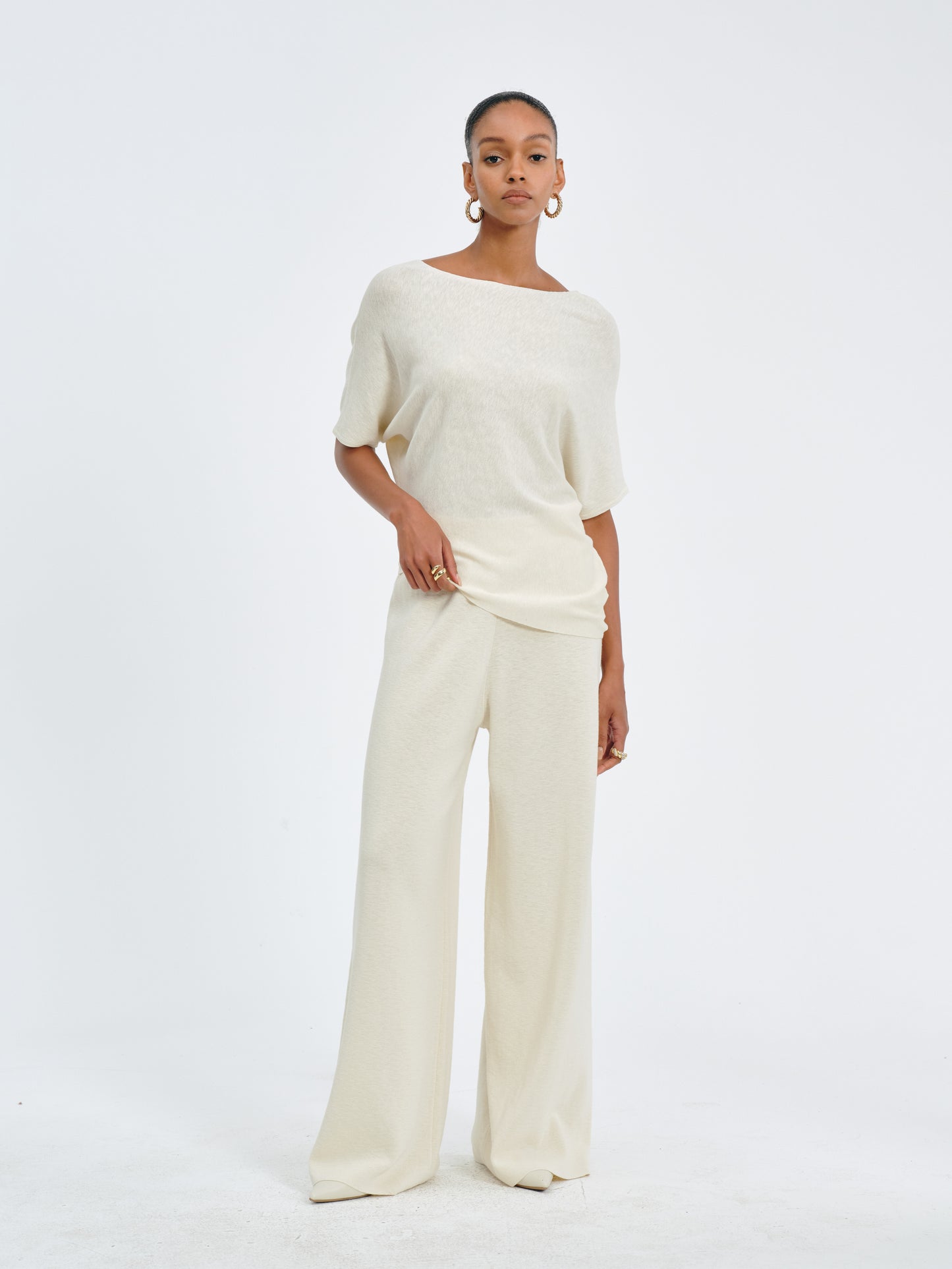 Pleated Waist Wide-Leg Pants