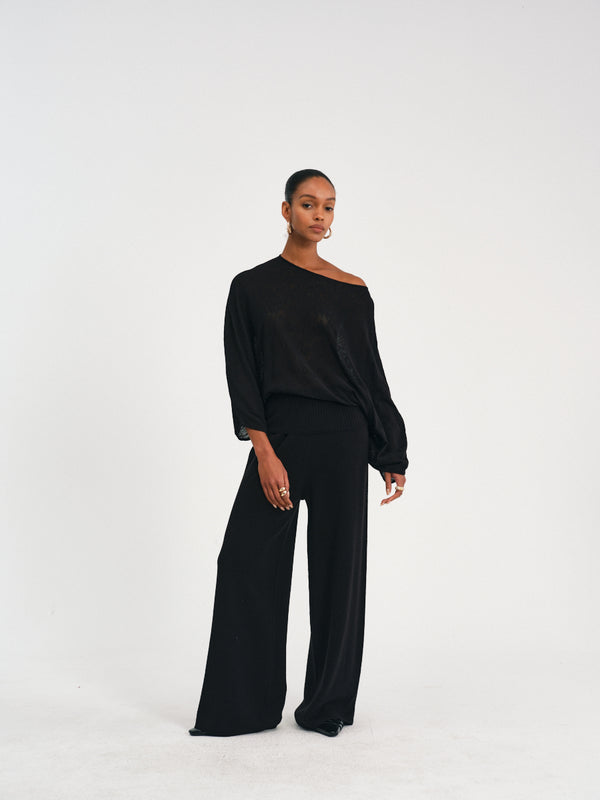 Pleated Waist Wide-Leg Pants