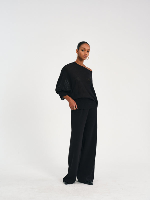 Pleated Waist Wide-Leg Pants