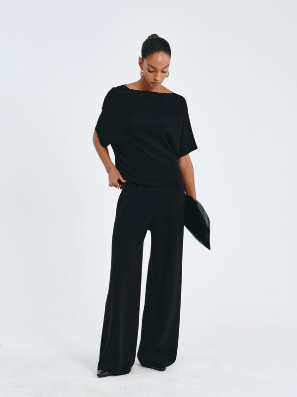 Pleated Waist Wide-Leg Pants
