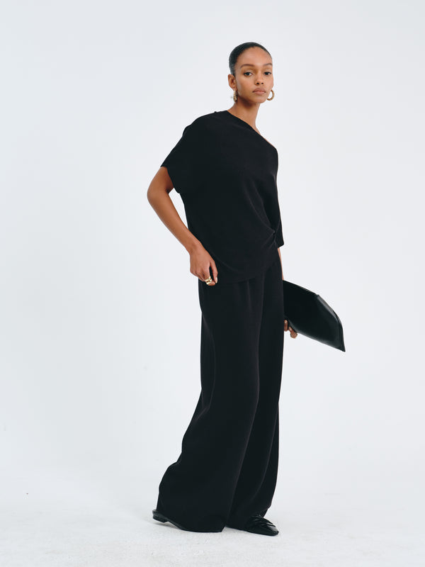 Pleated Waist Wide-Leg Pants