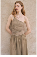 Asymmetric Metallic One-Shoulder Maxi Dress