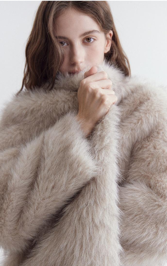 Eco-Fur Stand-Collar Short Jacket