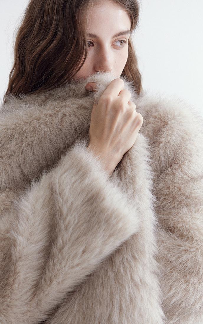 Eco-Fur Stand-Collar Short Jacket