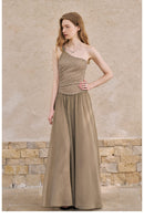 Asymmetric Metallic One-Shoulder Maxi Dress