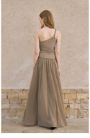 Asymmetric Metallic One-Shoulder Maxi Dress