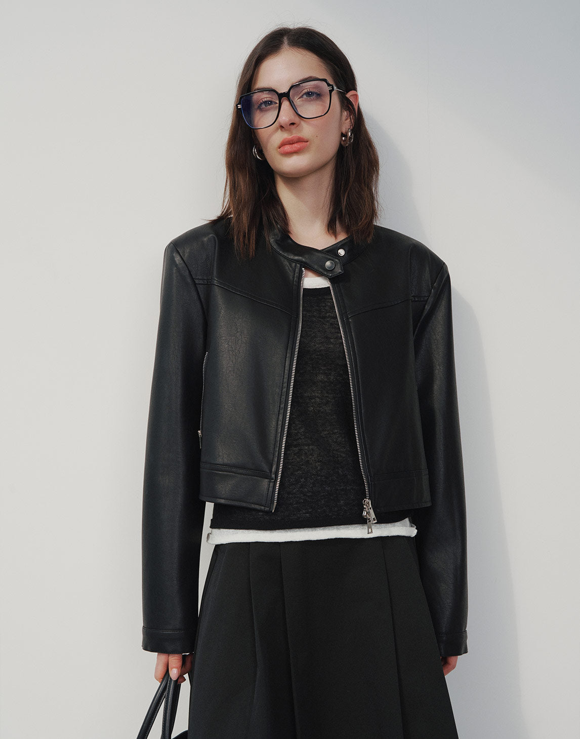 Collar Leather Biker Short Jacket