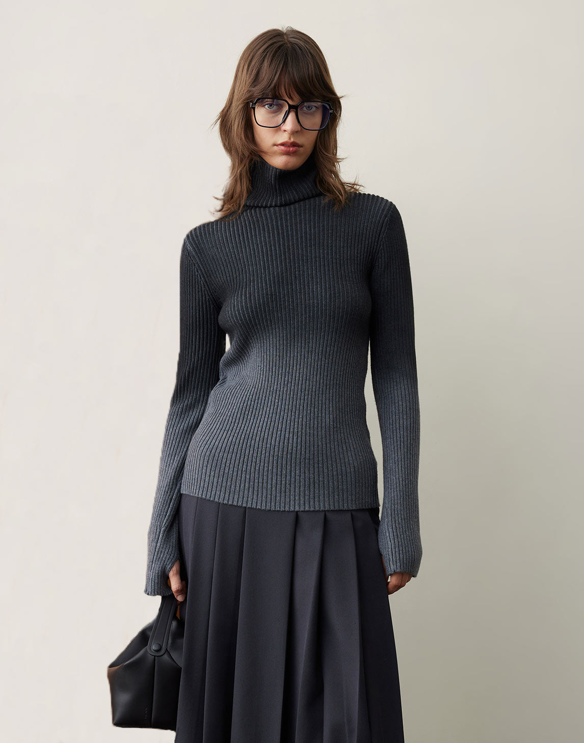 Black And White Gradient Stripe Turtleneck Sweater