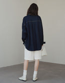 Oversized Raw Cotton Washed Blue Denim Shirt