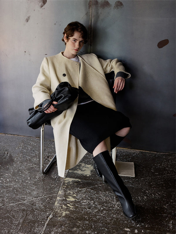 Scarf-Collar Double-Face Wool Coat