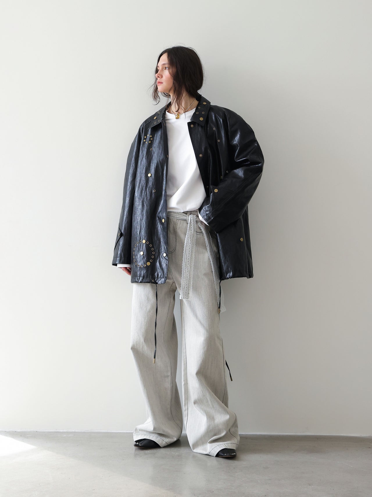 Lace-Tie Straight Wide Pants
