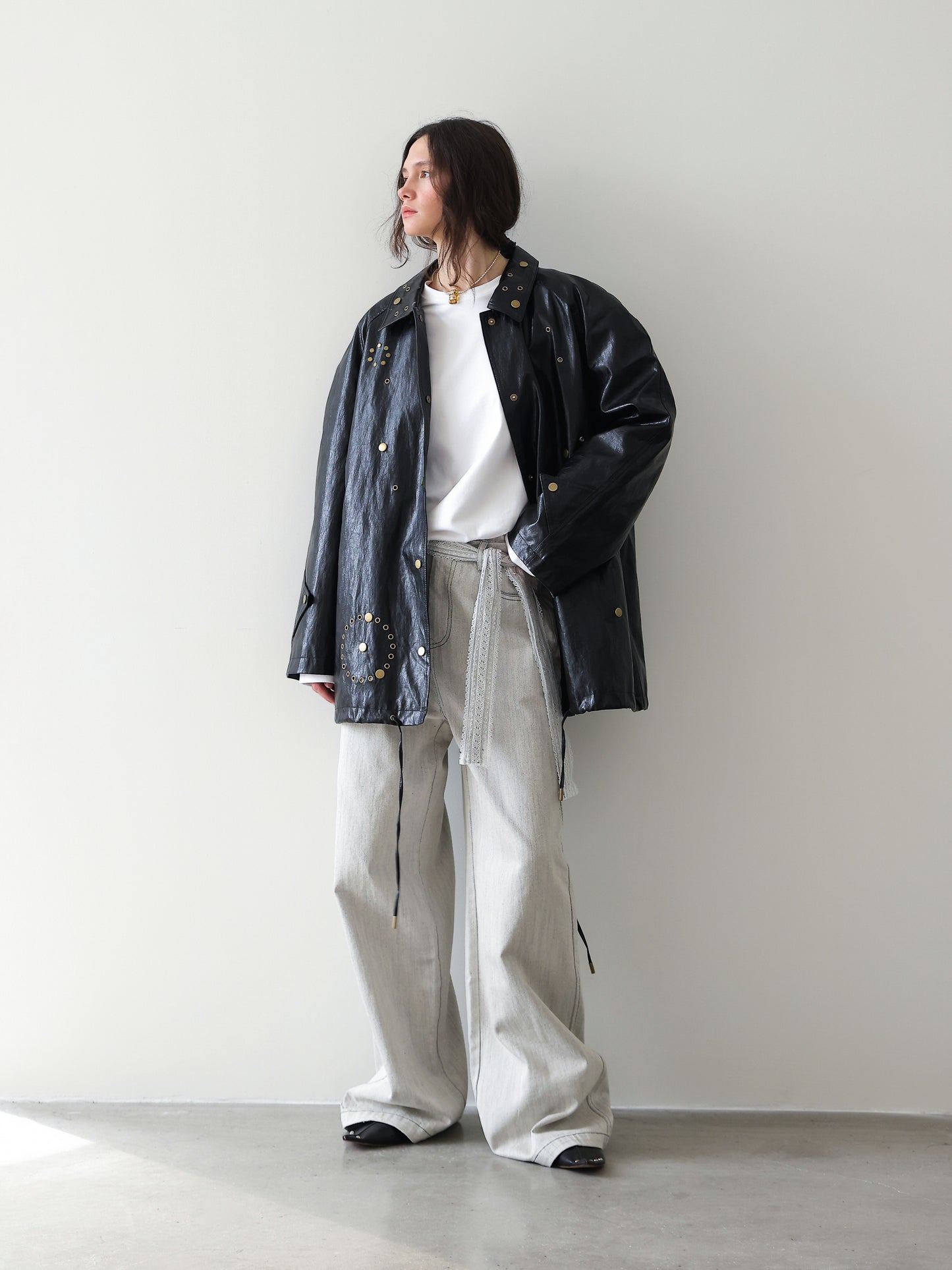 Lace-Tie Straight Wide Pants