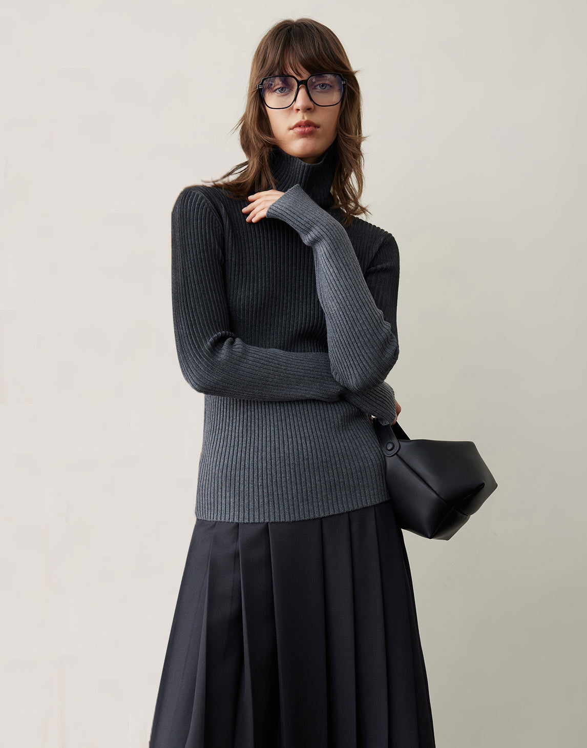Gradient Rippstrick-Rollkragenpullover