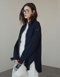 Oversized Raw Cotton Washed Blue Denim Shirt